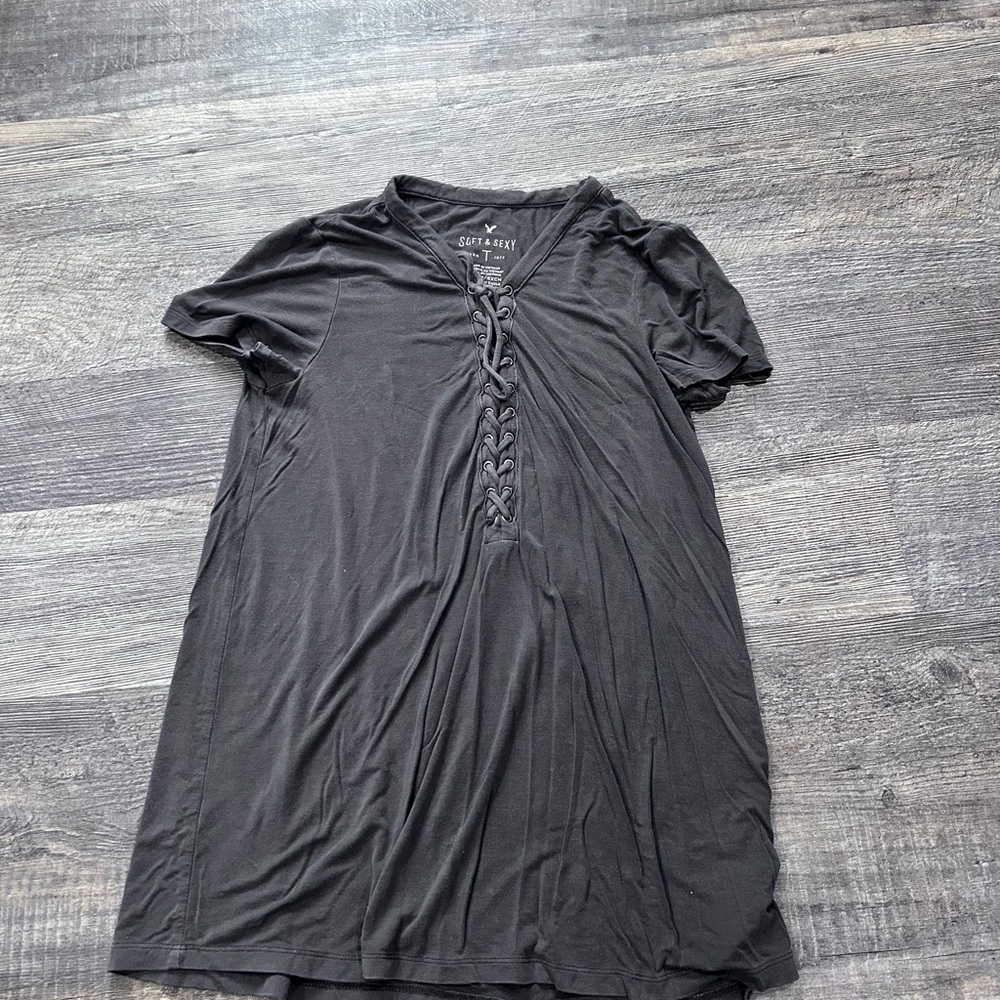 American Eagle Outfitters Charcoal Lace-Up Tee